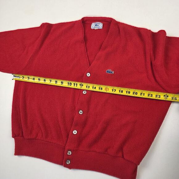 Vintage Izod Lacoste Cardigan Sweater Mens Large Red Orlon Acrylic Croc 80s - Picture 8 of 15